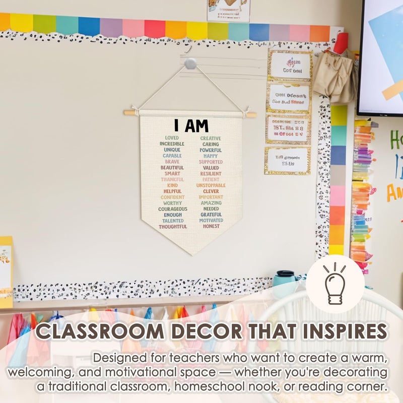 Wheatwin Positive Affirmations for Kids, Boho Classroom Decor Wall Hanging Pennant Flag Banner, I Am Affirmation Wall Decor for Kids Nursery Toddler Room Bedroom Classroom 15x11 Inch - Image 3